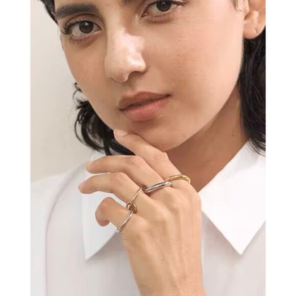 NEW 5 ring linked stacking set gold plated silver rose size 7 - Picture 2 of 5